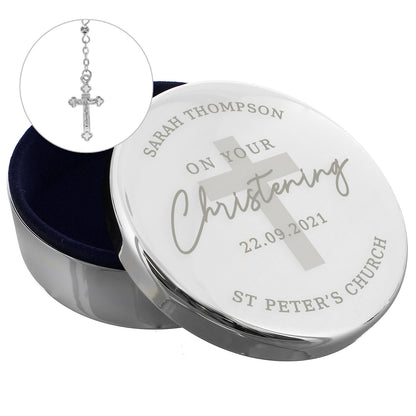 Personalised Christening Round Trinket Box & Rosary Beads Set - image 3