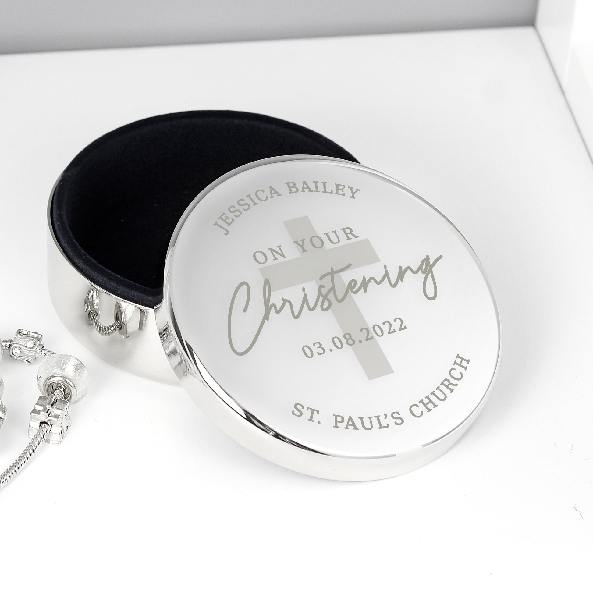 Personalised Christening Round Trinket Box - image 2