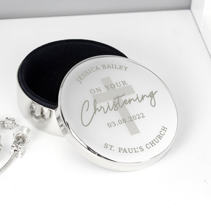 Personalised Christening Round Trinket Box - image 2