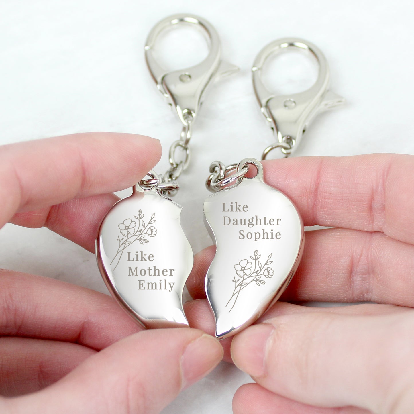 Personalised Floral Mother Daughter Two Heart Keyring from Heartfelt Gifts