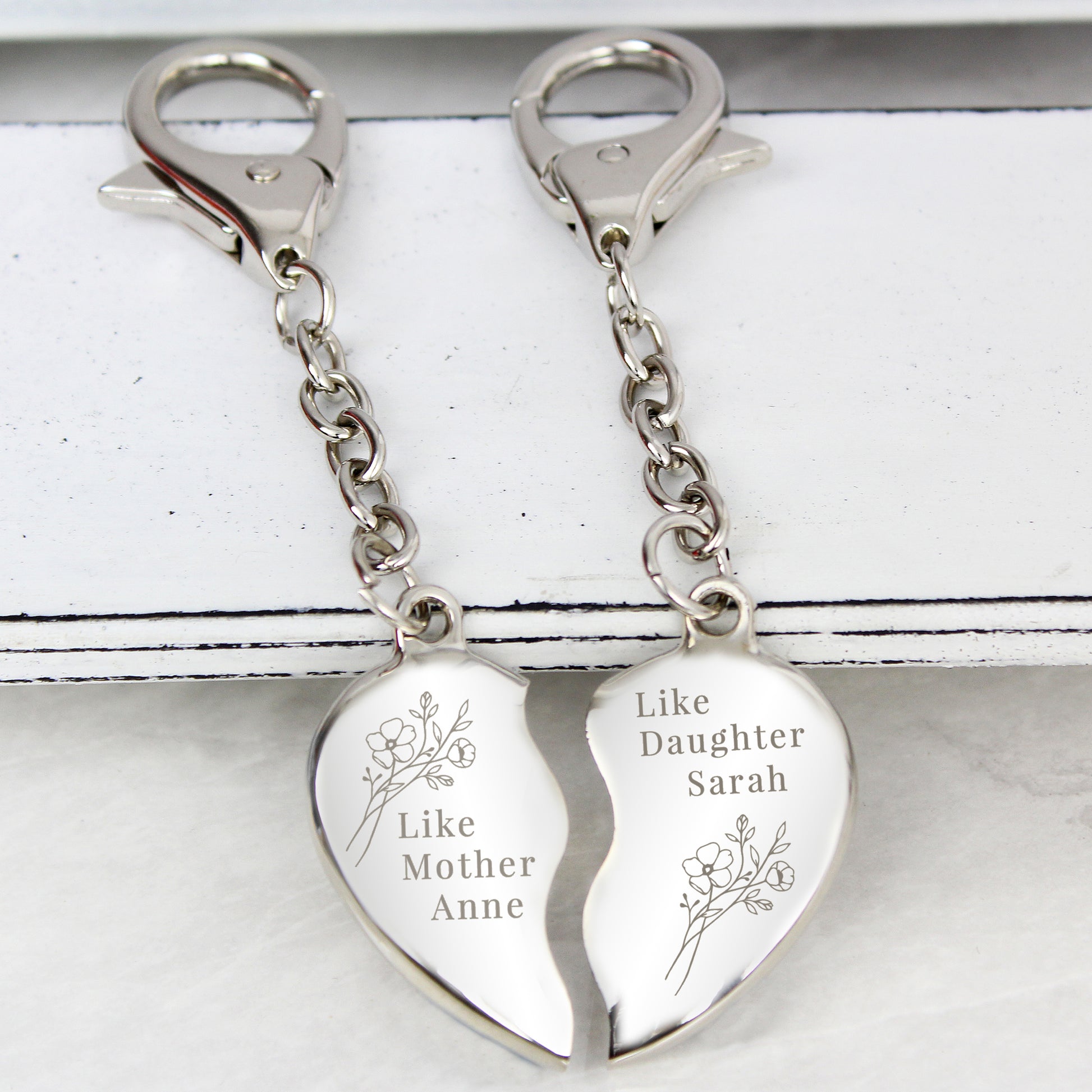 Personalised Floral Mother Daughter Two Heart Keyring - image 2
