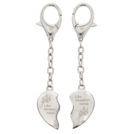 Personalised Floral Mother Daughter Two Heart Keyring - image 4