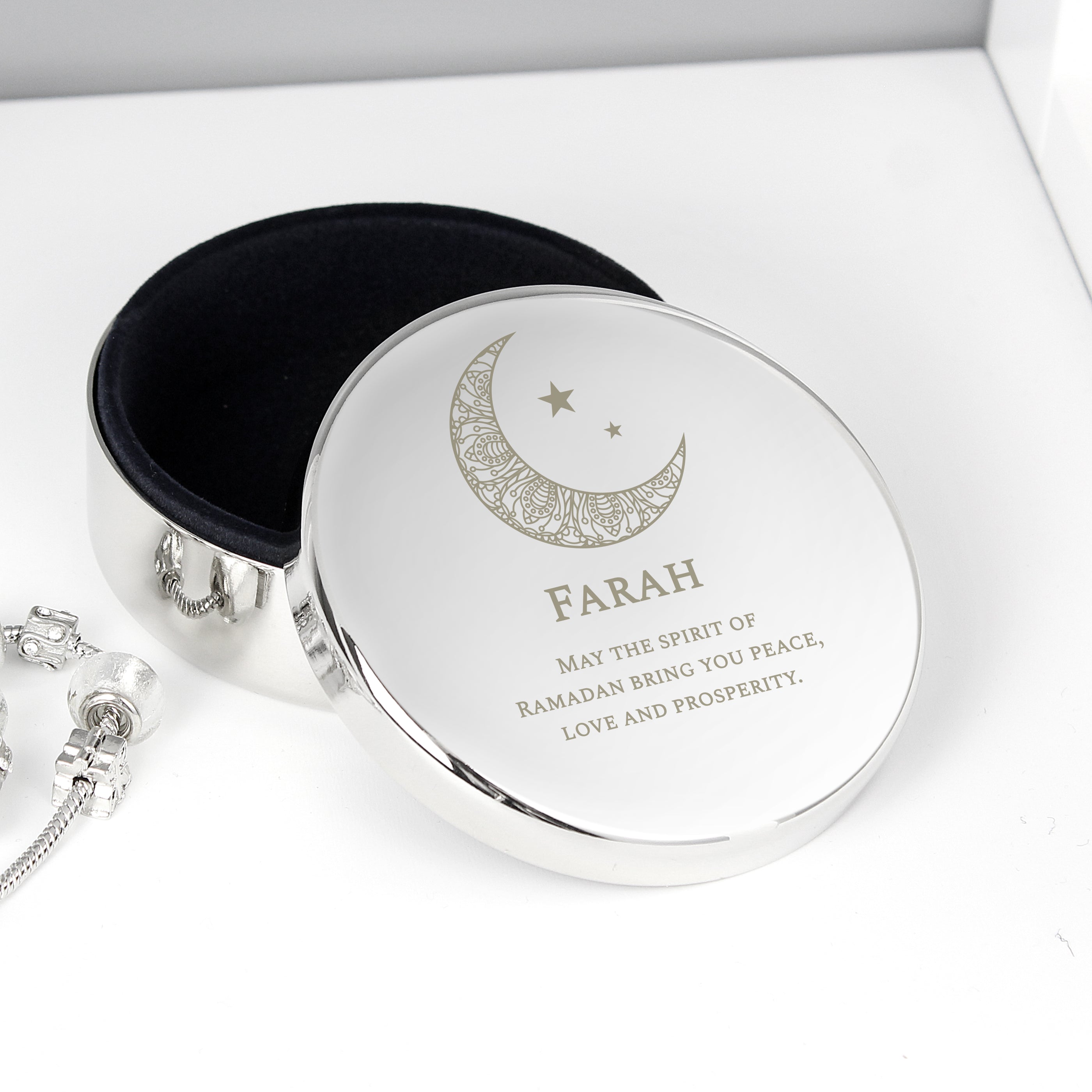 Personalised Eid and Ramadan Round Trinket Box from Heartfelt Gifts