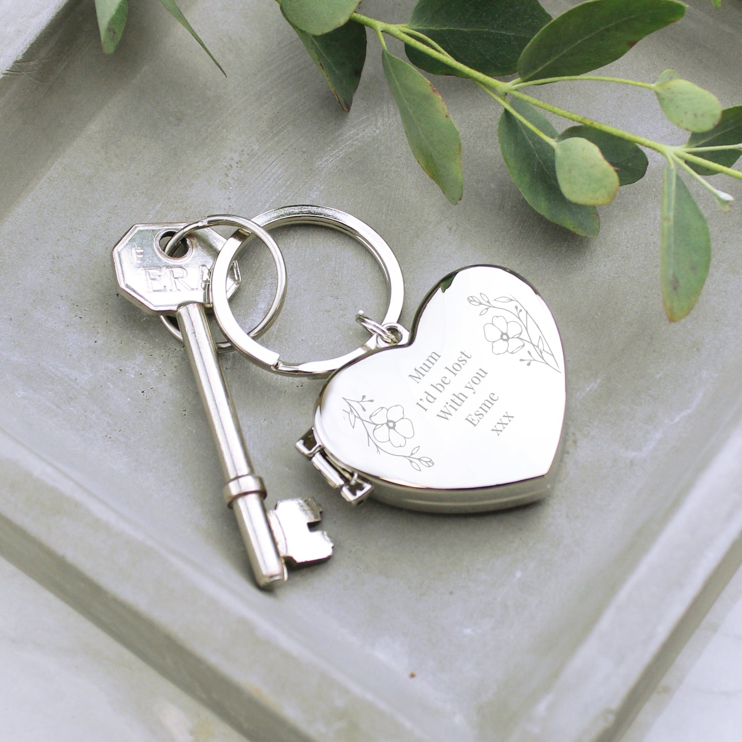 Personalised Floral Heart Photo Frame Keyring - image 2