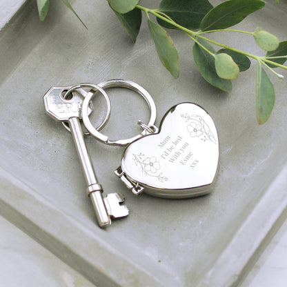 Personalised Floral Heart Photo Frame Keyring - image 2