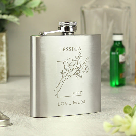 Personalised Monochrome Floral Hip Flask from Heartfelt Gifts