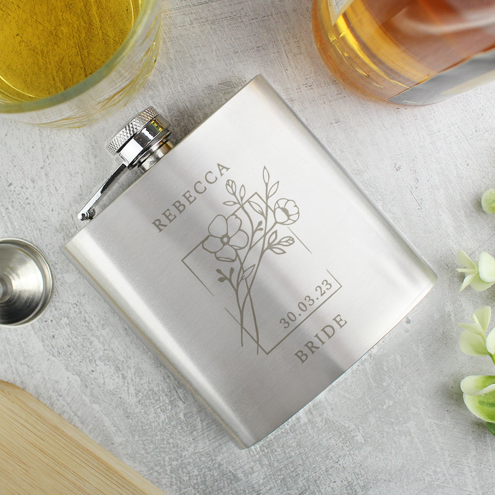 Personalised Monochrome Floral Hip Flask - image 2