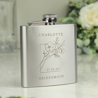 Personalised Monochrome Floral Hip Flask - image 3