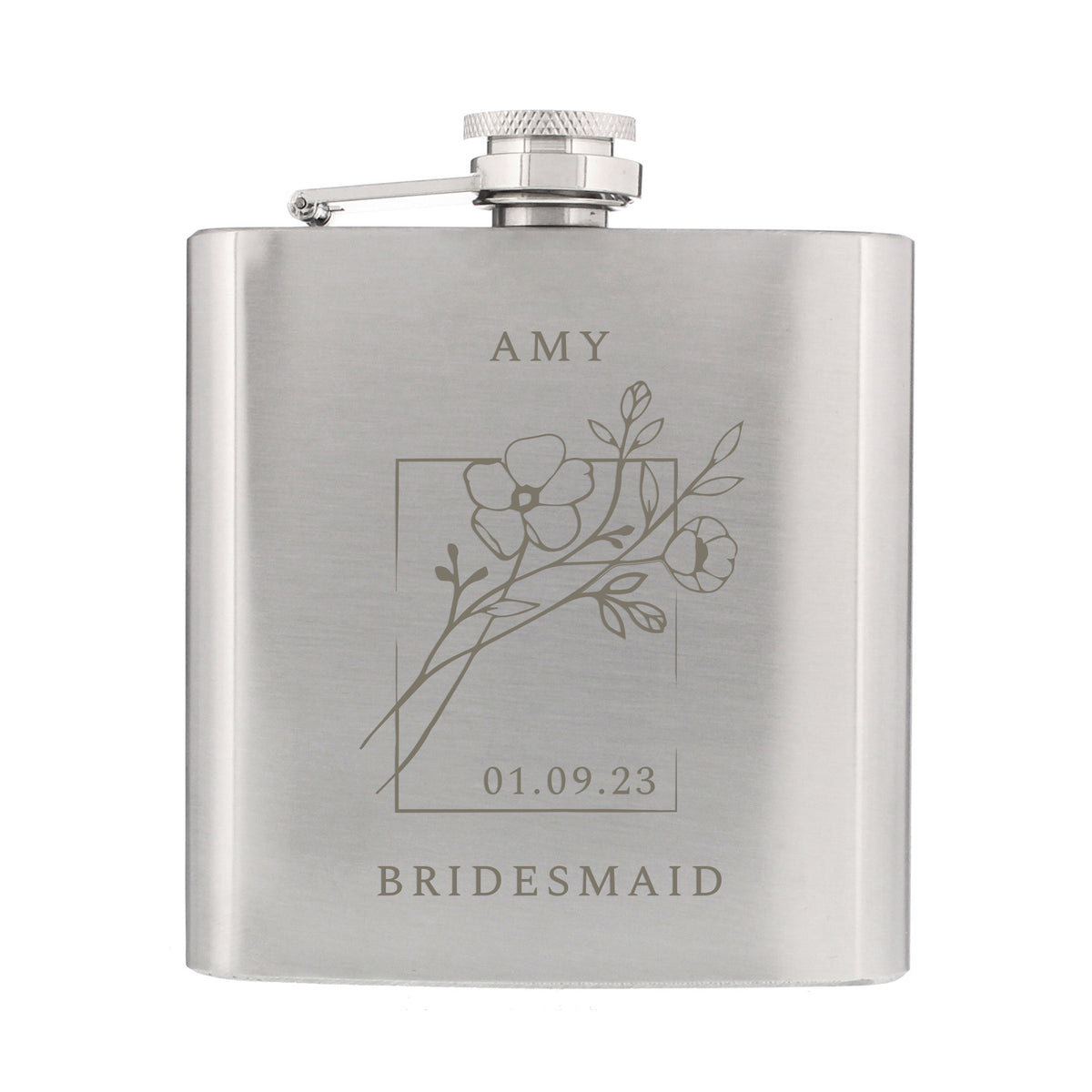 Personalised Monochrome Floral Hip Flask - image 5