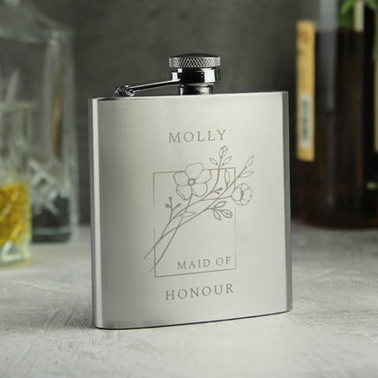 Personalised Monochrome Floral Hip Flask - image 6