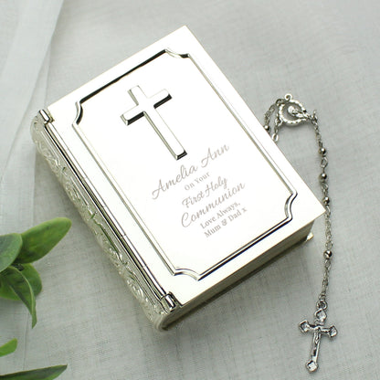 Personalised First Holy Communion Bible Trinket Box with Rosary Beads from Heartfelt Gifts