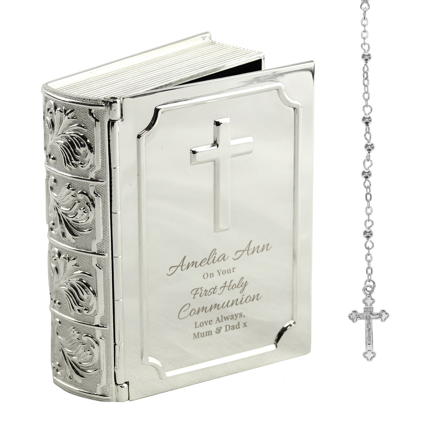 Personalised First Holy Communion Bible Trinket Box with Rosary Beads - image 5