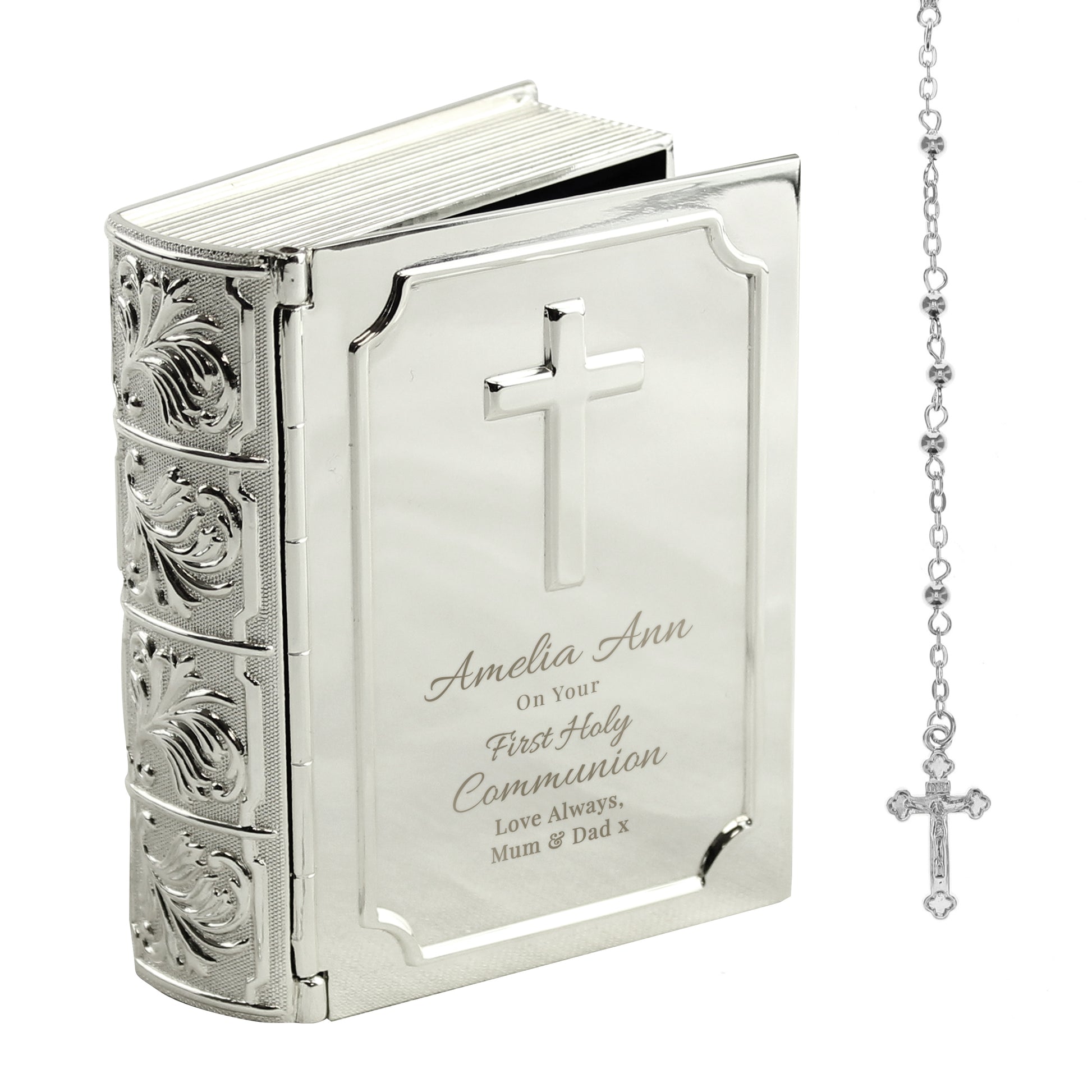 Personalised First Holy Communion Bible Trinket Box with Rosary Beads - image 5
