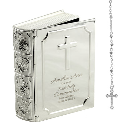 Personalised First Holy Communion Bible Trinket Box with Rosary Beads - image 5