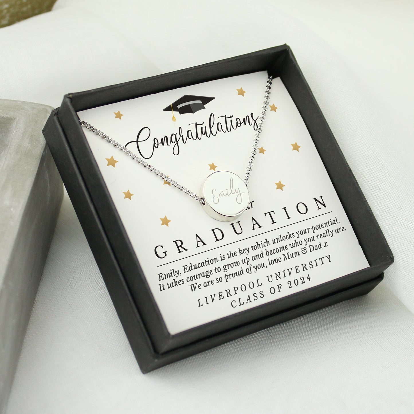 Personalised Graduation Sentiment Silver Tone Necklace and Box - image 2