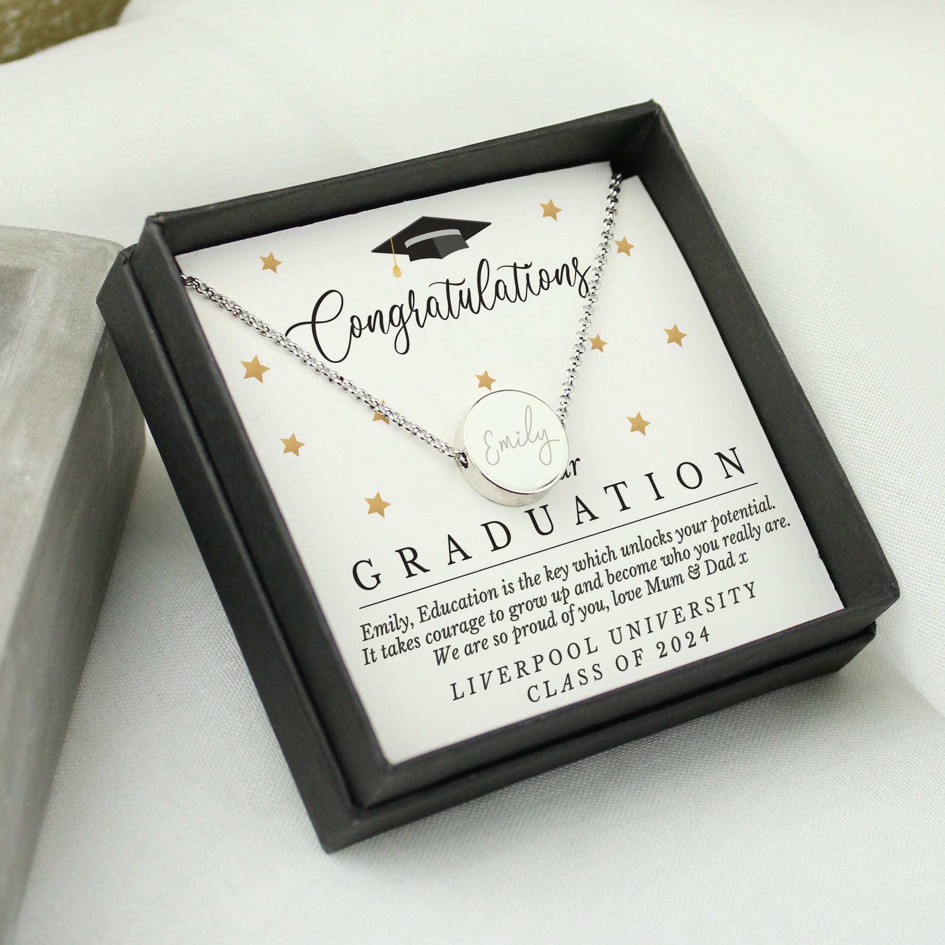 Personalised Graduation Sentiment Silver Tone Necklace and Box - image 2