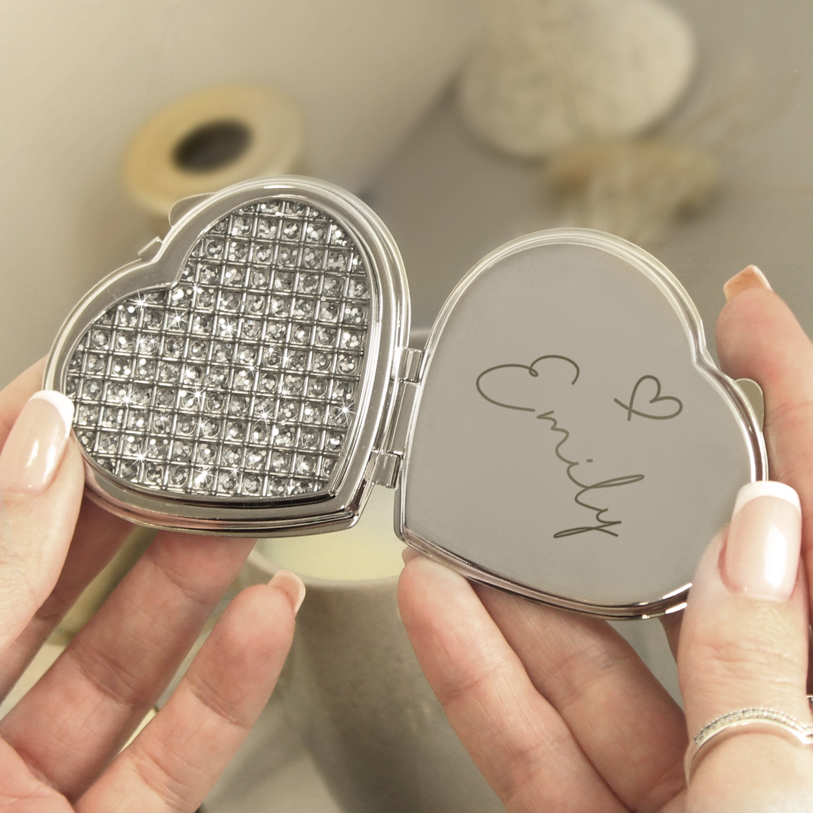 Personalised Name Diamante Heart Compact Mirror from Heartfelt Gifts