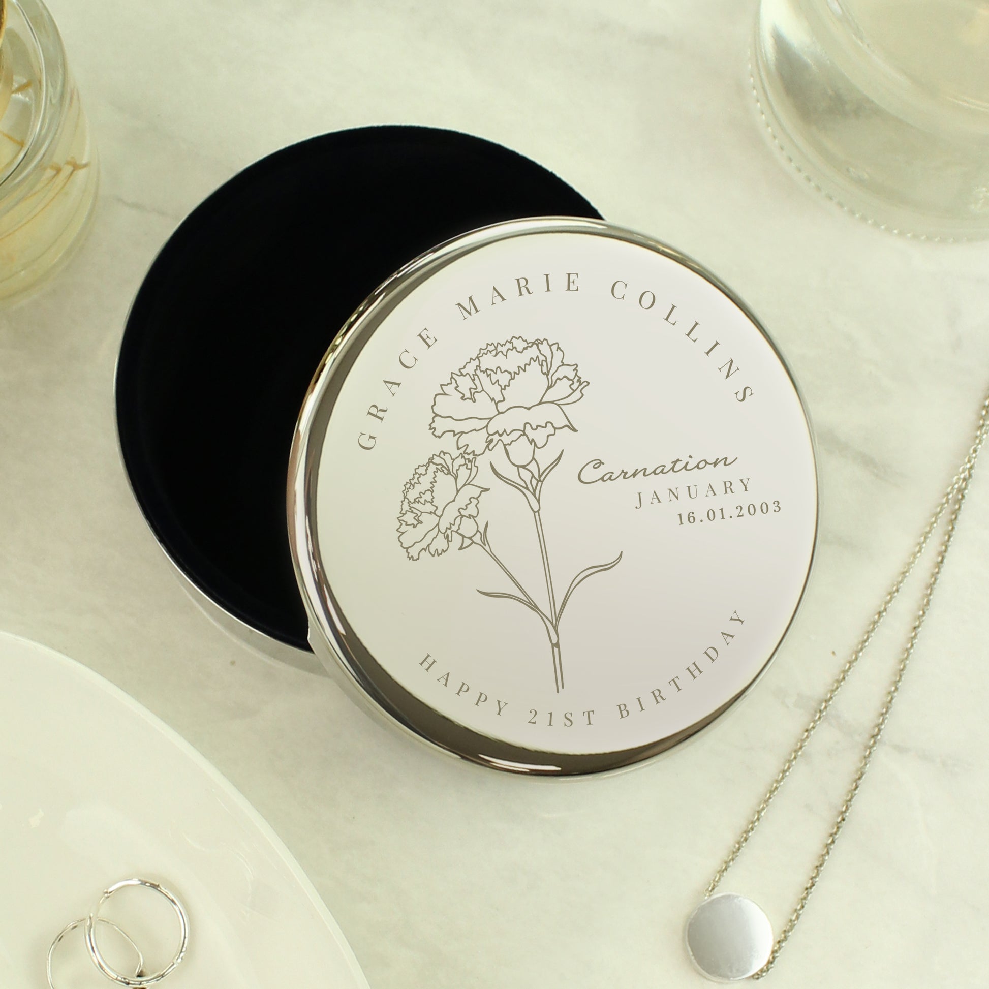 Personalised January Birth Flower Round Trinket Box - image 2