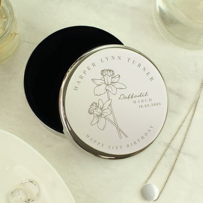 Personalised March Birth Flower Round Trinket Box - image 2