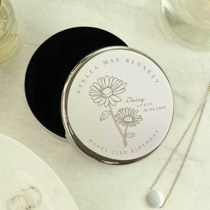 Personalised April Birth Flower Round Trinket Box - image 2