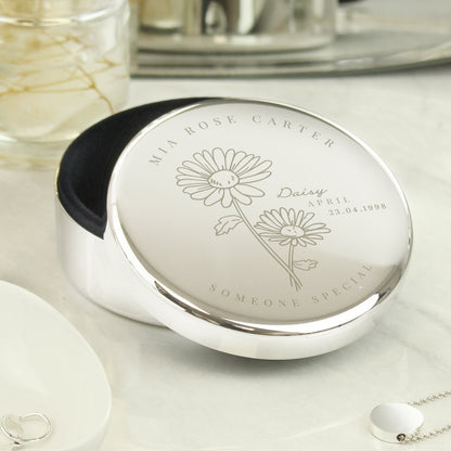Personalised April Birth Flower Round Trinket Box - image 3