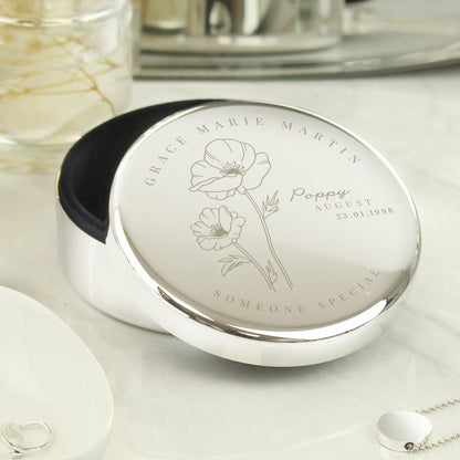 Personalised August Birth Flower Round Trinket Box - image 3