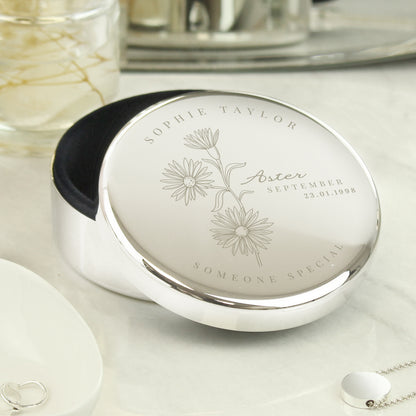 Personalised September Birth Flower Round Trinket Box - image 3