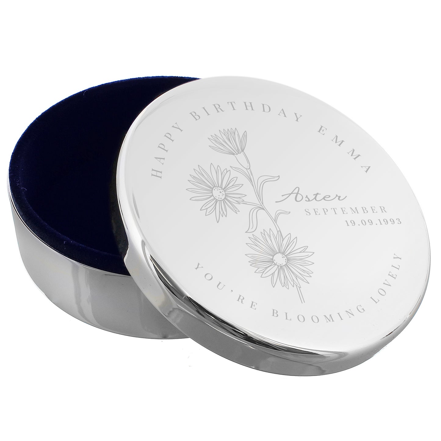 Personalised September Birth Flower Round Trinket Box - image 4