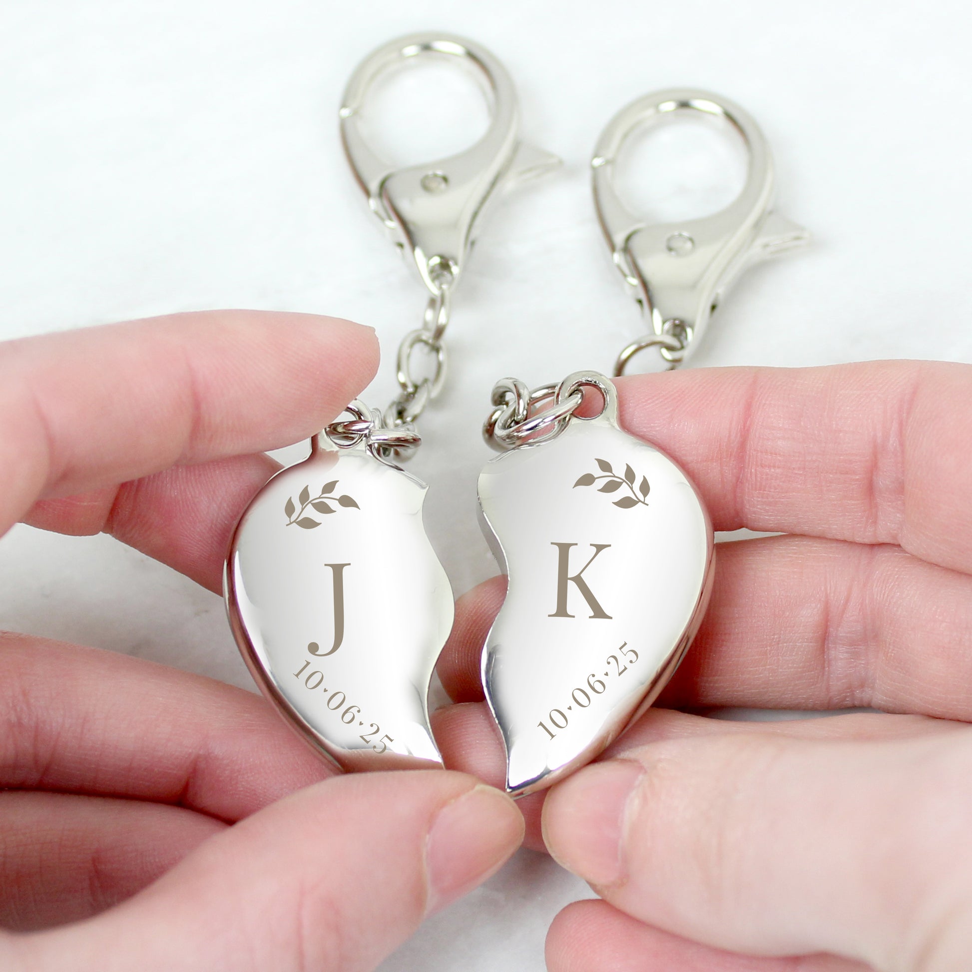 Personalised Foliage Two Hearts Keyring - image 2