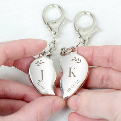 Personalised Foliage Two Hearts Keyring - image 2