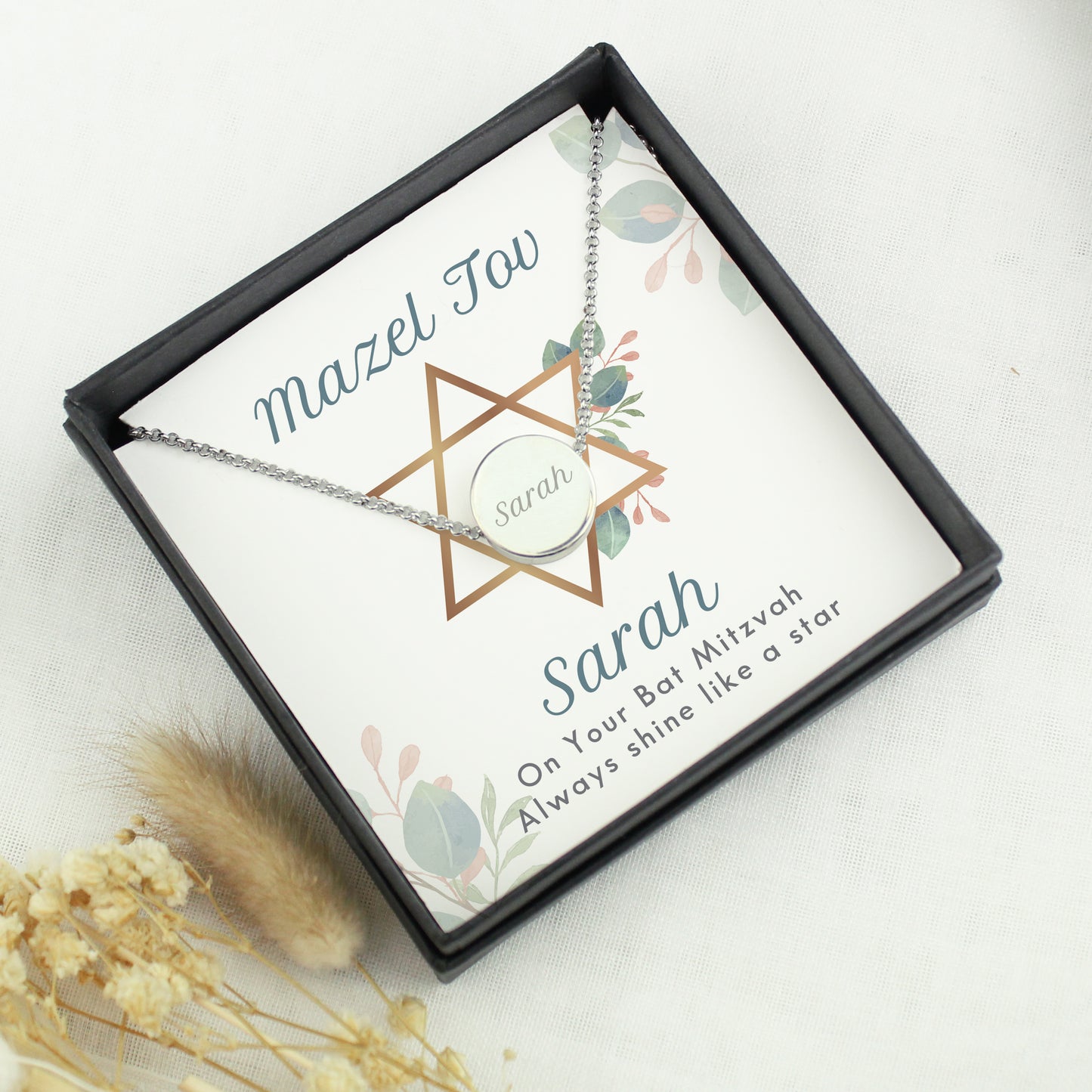 Personalised Bat Mitzvah Sentiment Silver Tone Necklace and Box - image 2