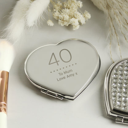 Personalised Birthday Big Age Diamante Heart Compact Mirror from Heartfelt Gifts