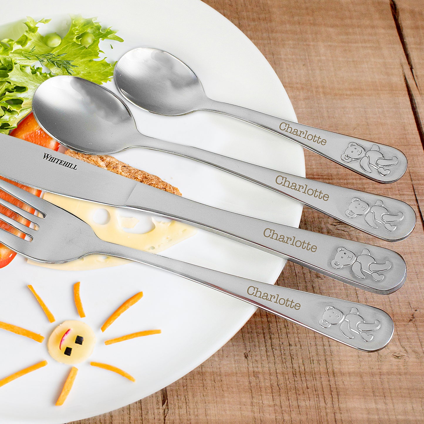 Personalised Teddy 4 Piece Embossed Cutlery Set from Heartfelt Gifts