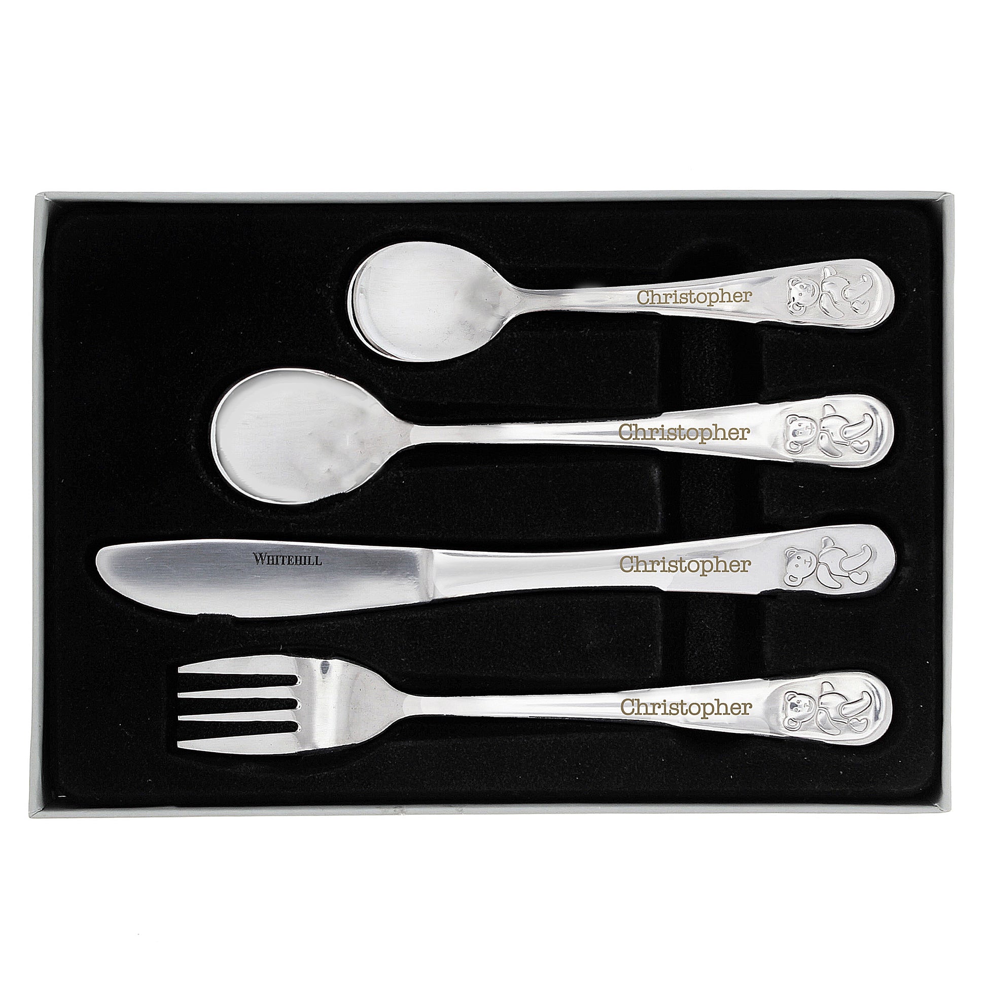 Personalised Teddy 4 Piece Embossed Cutlery Set - image 2