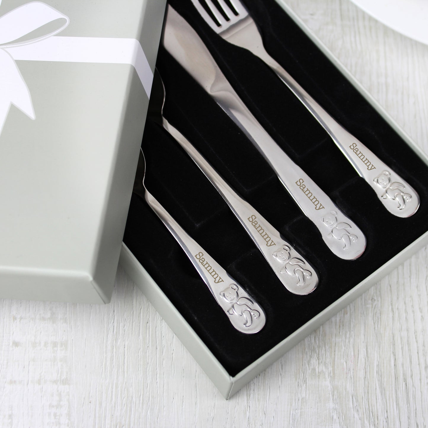 Personalised Teddy 4 Piece Embossed Cutlery Set - image 3