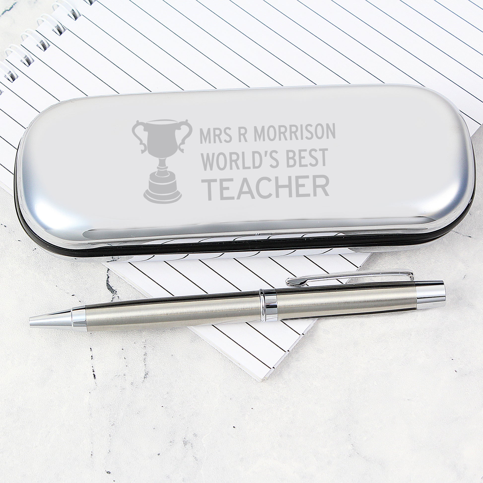 Personalised Teacher Trophy Pen and Box Set from Heartfelt Gifts
