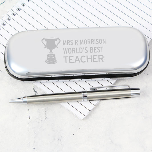 Personalised Teacher Trophy Pen and Box Set from Heartfelt Gifts