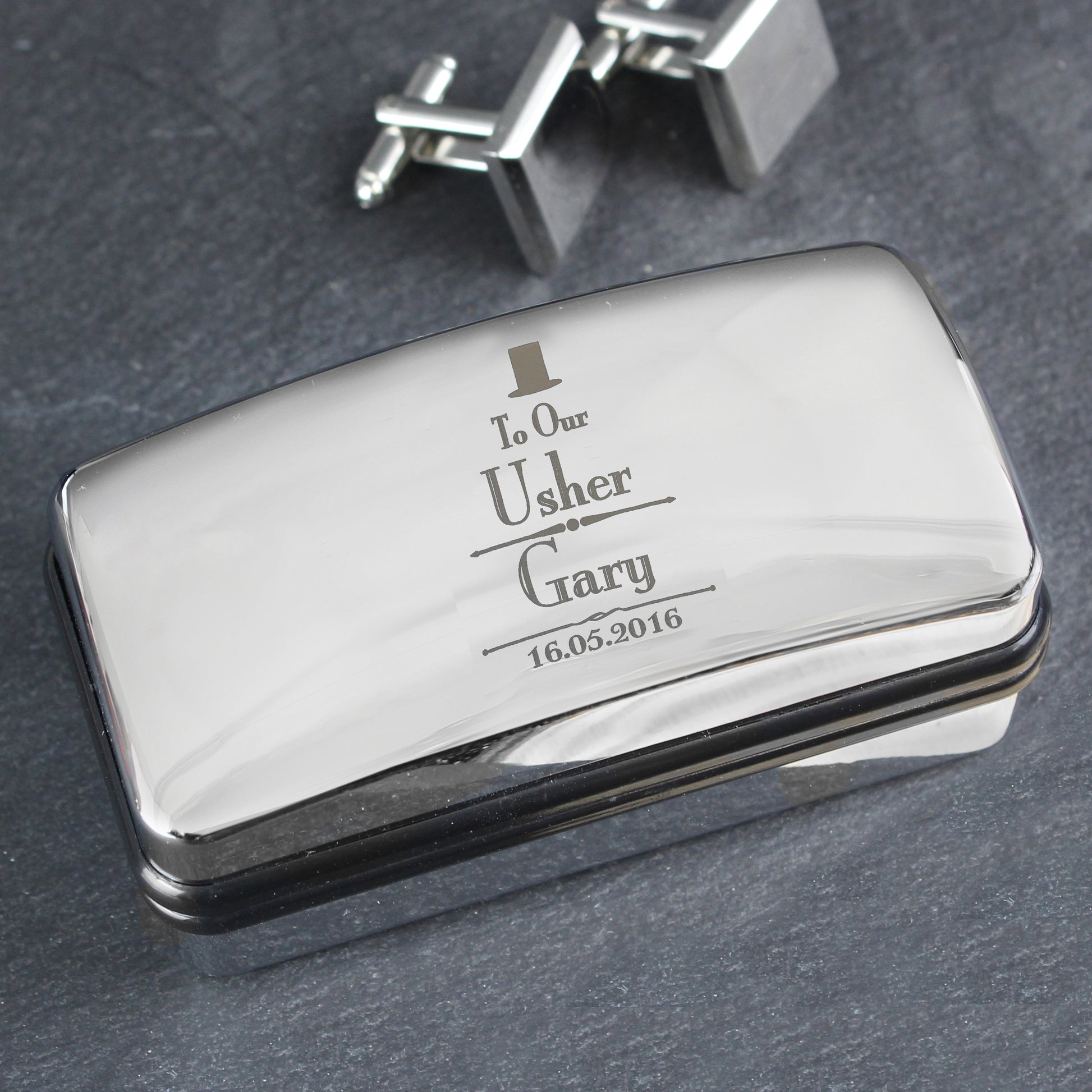 Personalised Decorative Wedding Usher Cufflink Box from Heartfelt Gifts