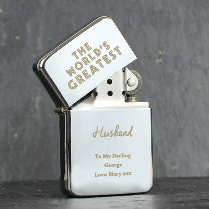 Personalised 'The World's Greatest' Silver Lighter - image 5