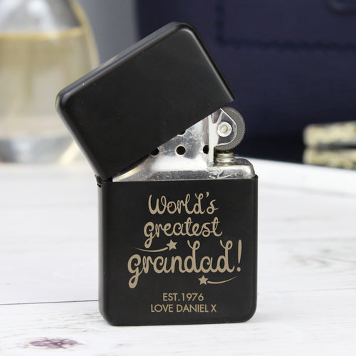Personalised 'World's Greatest Grandad' Black Lighter from Heartfelt Gifts