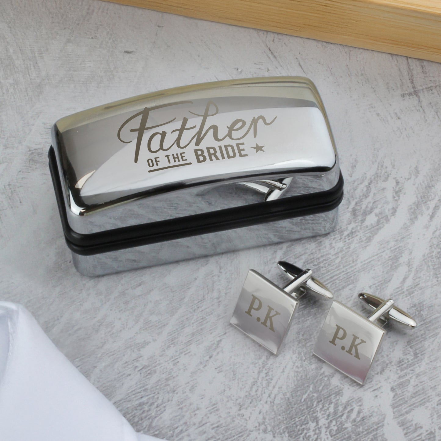 Personalised Father of the Bride Wedding Cufflinks Box Set – Engraved Wedding Gift
