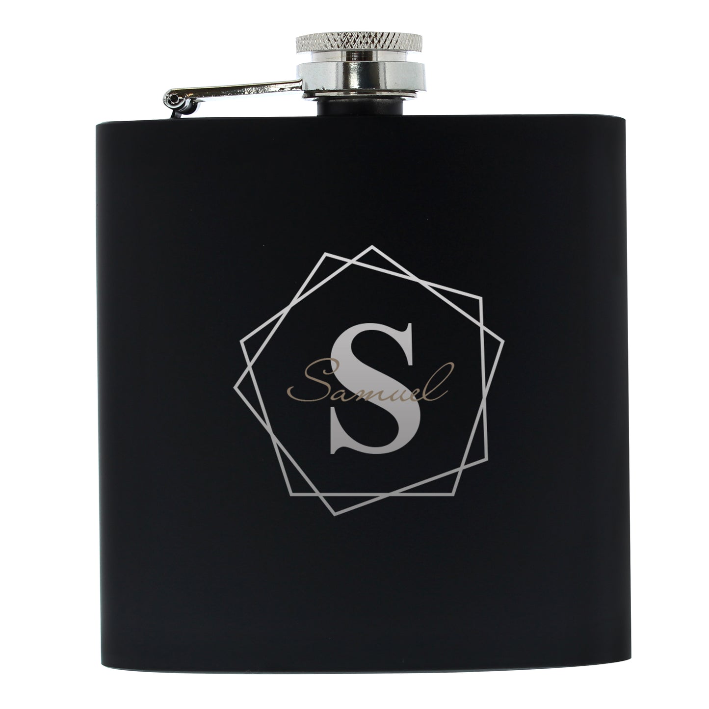 Personalised Geometric Initial Black Hip Flask - image 2