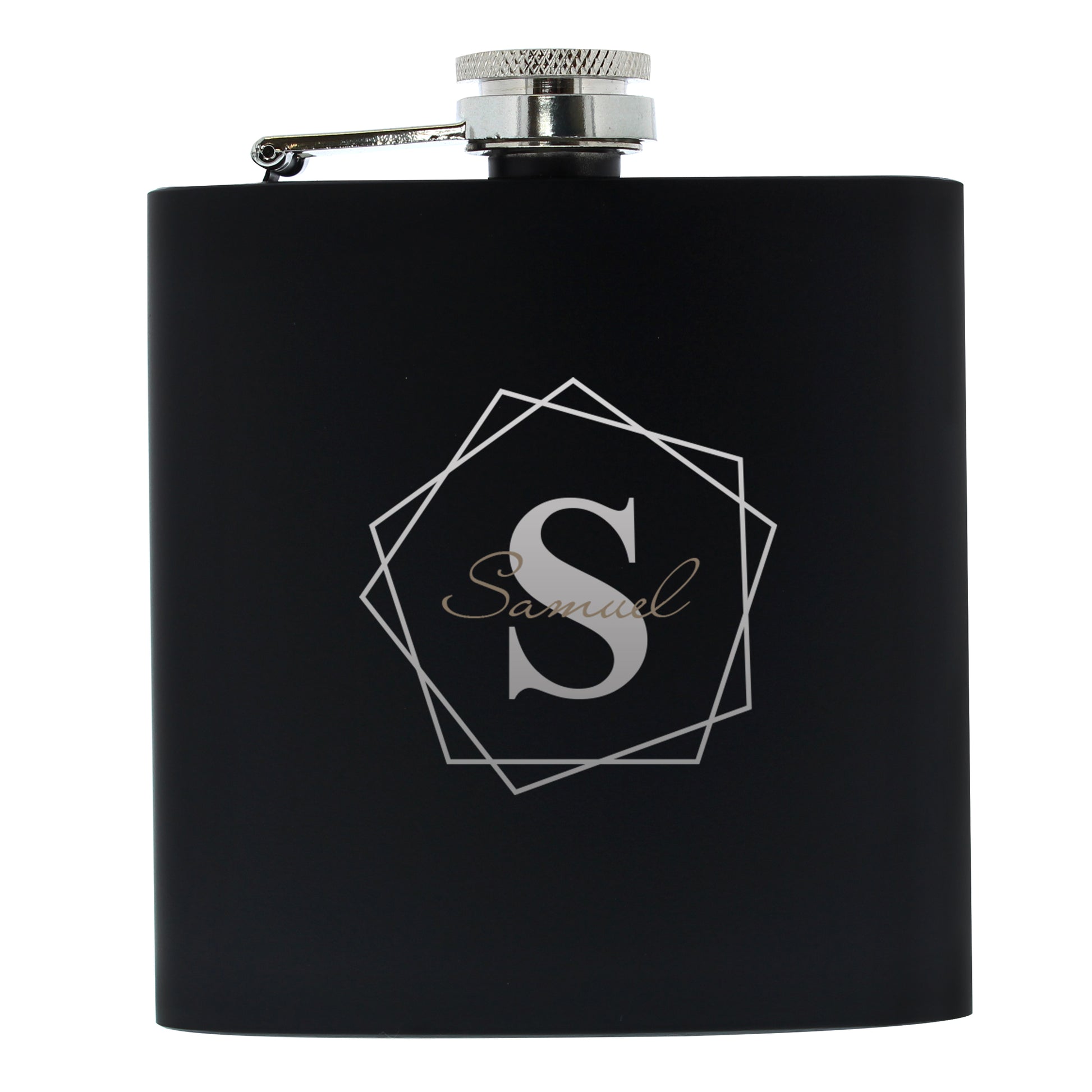 Personalised Geometric Initial Black Hip Flask - image 2