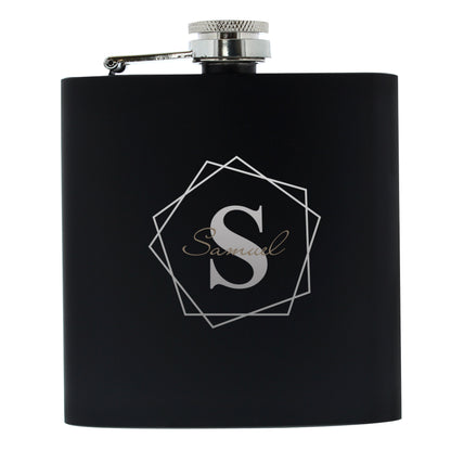 Personalised Geometric Initial Black Hip Flask - image 2