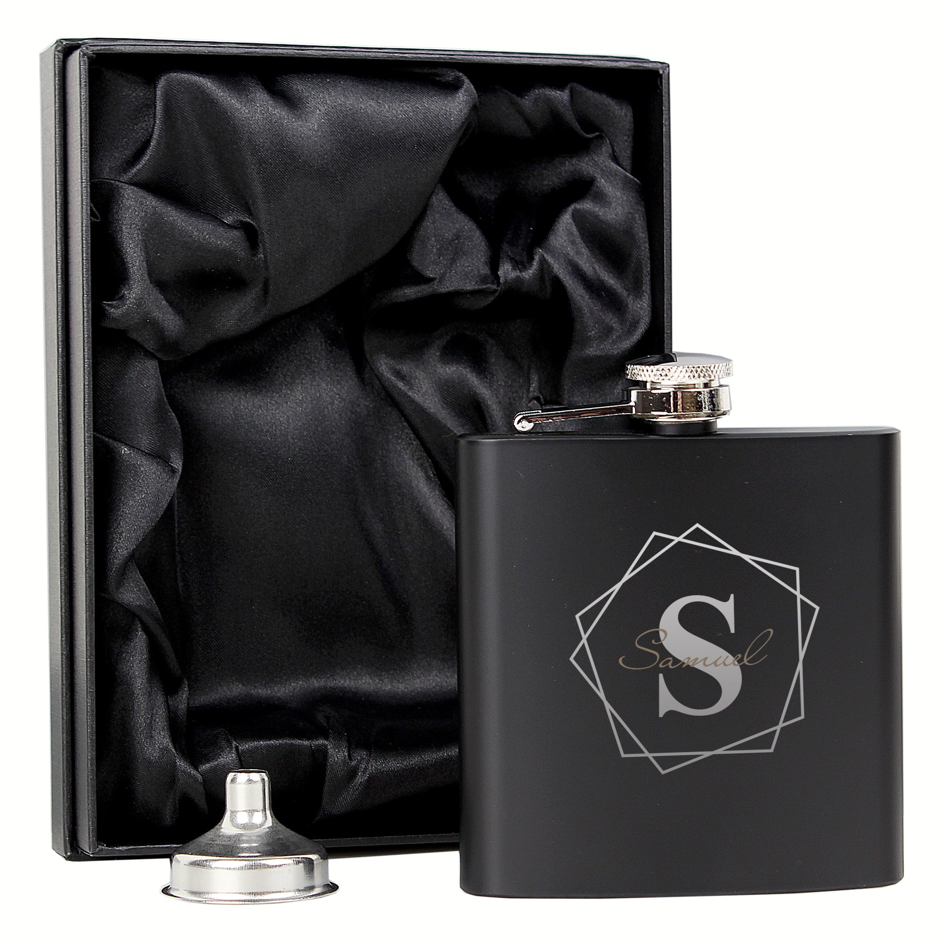Personalised Geometric Initial Black Hip Flask - image 11