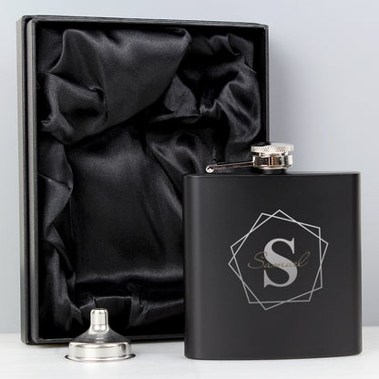 Personalised Geometric Initial Black Hip Flask - image 12