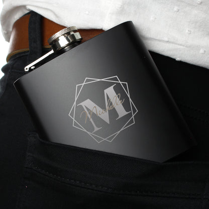 Personalised Geometric Initial Black Hip Flask - image 4
