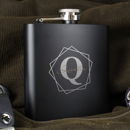 Personalised Geometric Initial Black Hip Flask - image 5