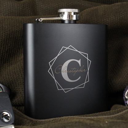 Personalised Geometric Initial Black Hip Flask - image 7