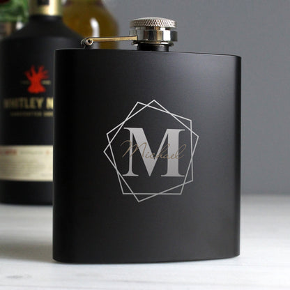 Personalised Geometric Initial Black Hip Flask - image 9